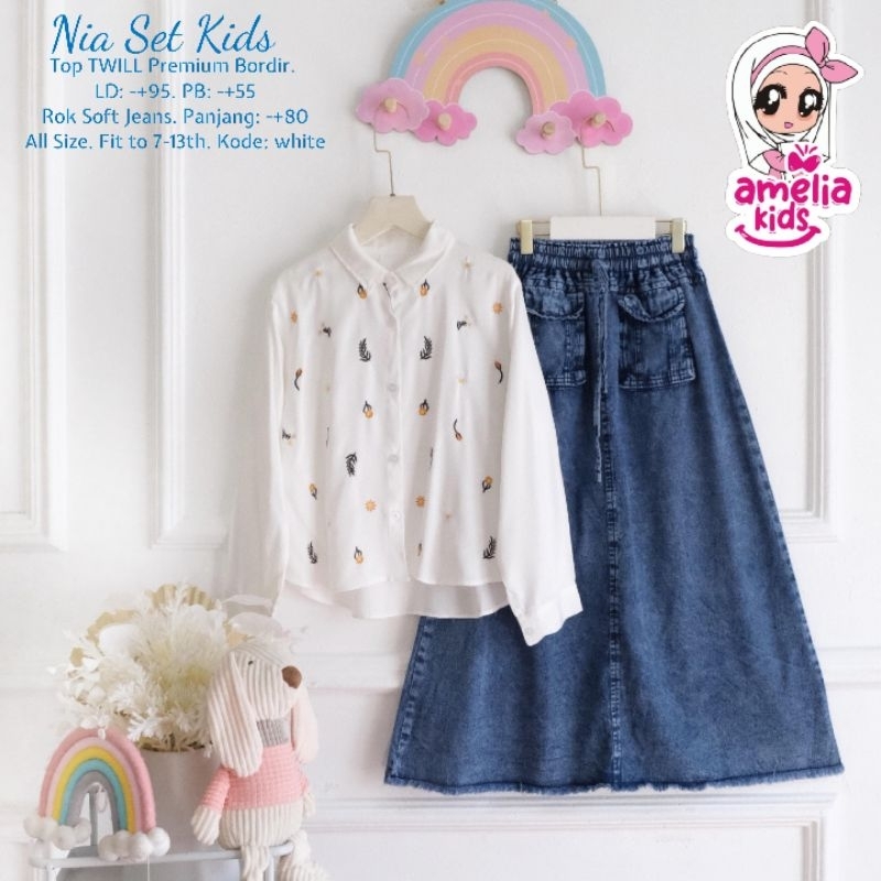 Set baju lebaran anak perempuan usia 7-13 tahun setelan atasan bawahan rok anak perempuan