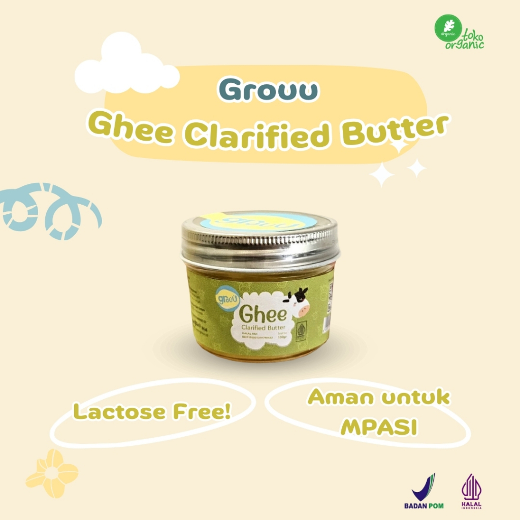 

Grouu Ghee Clarified Butter (100gr) Ghee Butter Lactose Free, untuk Booster Berat Badan Anak, Cocok untuk MPASI, NON MSG | Mentega Rendah Laktosa Butter Lactose Free | Grassfed Ghee Butter