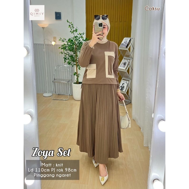 Zoya Set/Setelan wanita/Setelan Rok Plisket