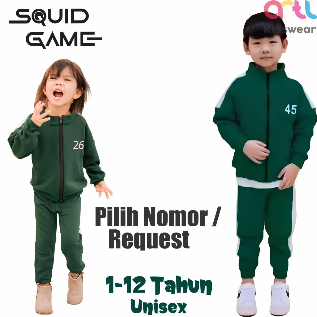 Set Jaket Squid Game Anak Laki-laki Perempuan Usia 1-12 Tahun