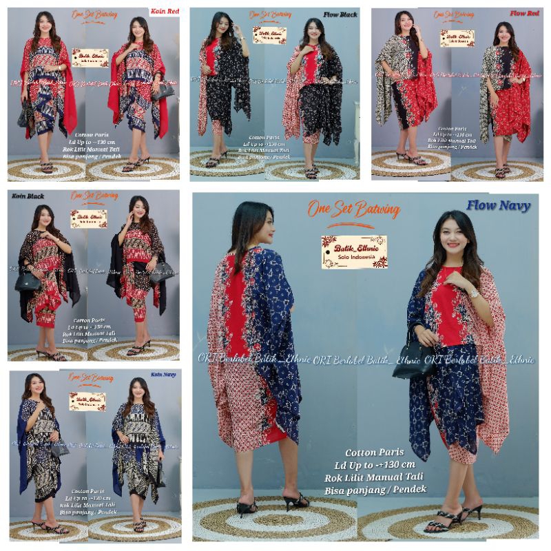 Exclusive One Set Batik (Top Batwing & Rok Lilit Manual Tali) Catton Paris Premium || ORI Batik Ethn