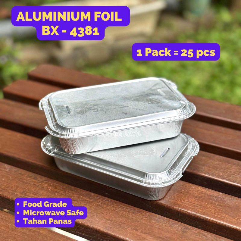 (25 PCS) Aluminium Foil Tray Kotak BX 4381 Persegi Panjang Tutup Aluminium Tempat Dimsum Mentai Maca