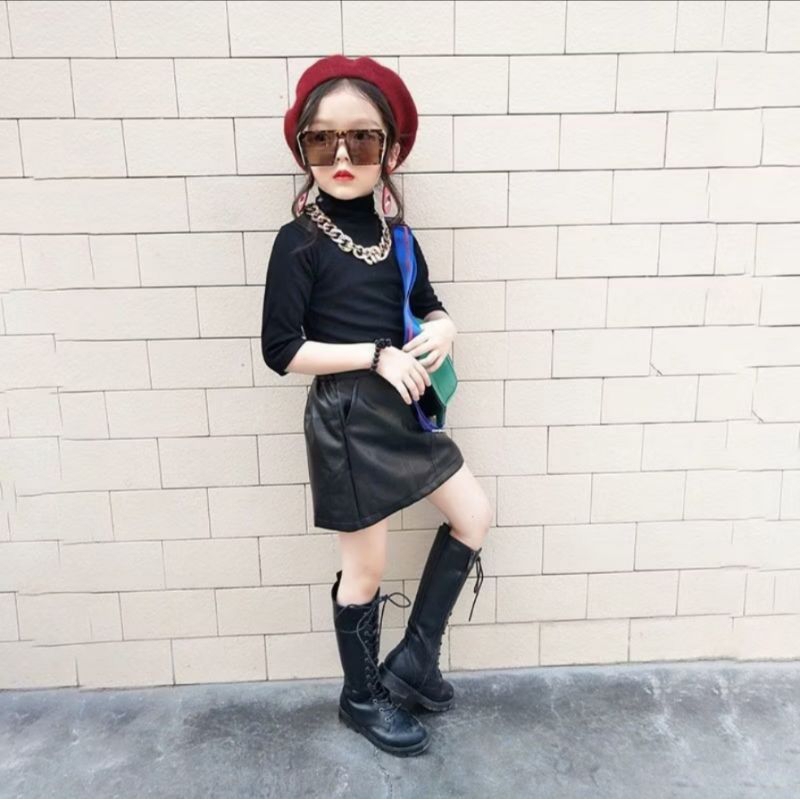 ROK ANAK KULIT ROK ANAK KOREAN STYLE ROK LEATHER ROK FASHION TERBARU WATERPROOF