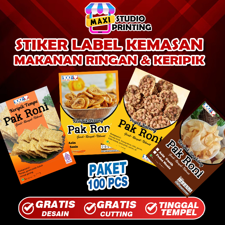 STICKER KERIPIK  STIKER LABEL MAKANAN CUSTOM  Stiker Jualan Makanan Nama Sendiri Isi 100 pcs per Pac