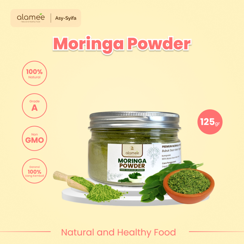 

ALAMEE Bubuk Minuman Daun Kelor Moringa Powder Serbuk Daun Kelor Herbal Tanpa Gula 125gr