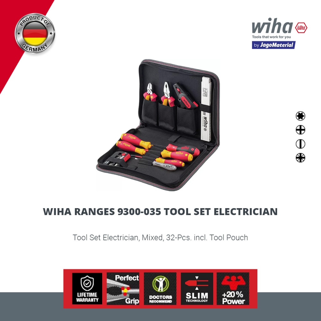 Wiha Insulated Ranges 9300-035 Tool Set Electrician - Obeng & Tang Set Insulasi