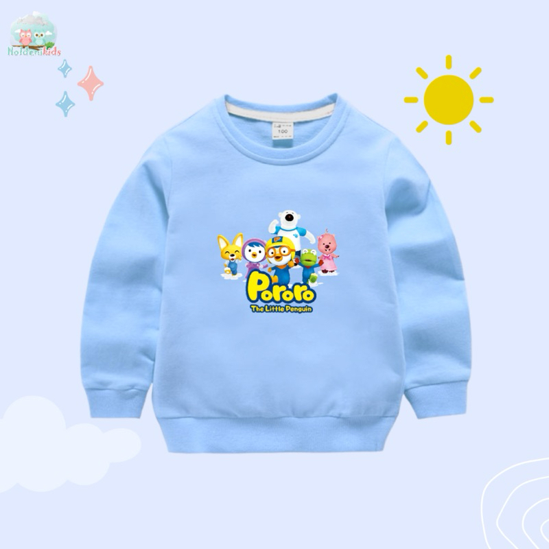 sweater anak pororo untuk usia 1-6 tahun crewneck bahan fleece pe gramasi 240 lucu