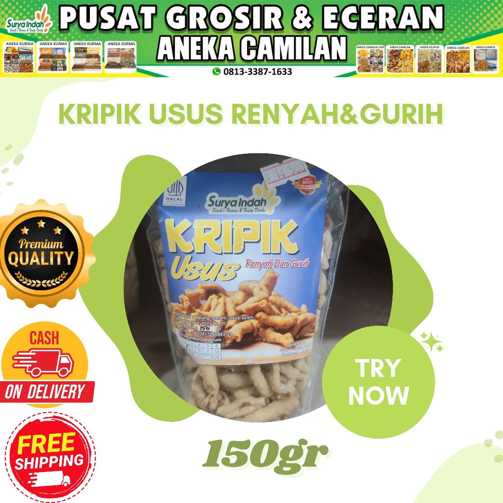 

Kripik Usus Renyah Gurih packing 150gr kwalitas premium Surya Indah Jombang