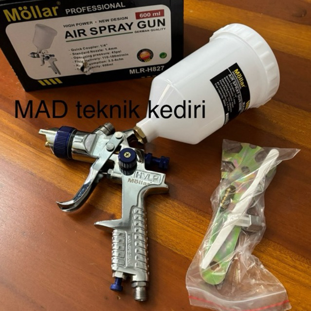 Spray Gun Semprot Cat Sped HVLP Mollar MLR-H827 tabung BESAR 600ml