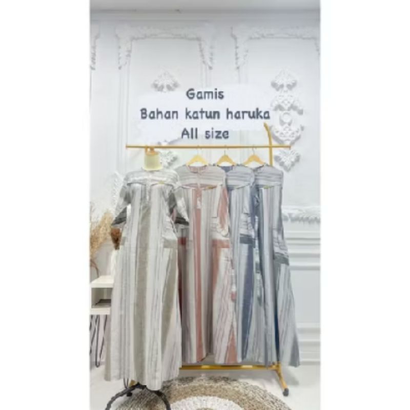 GAMIS KATUN HARUKA MOTIF SALUR LAIRA DRESS WARNA ABU/GAMIS KATUN TRISET WANITA TERBARU