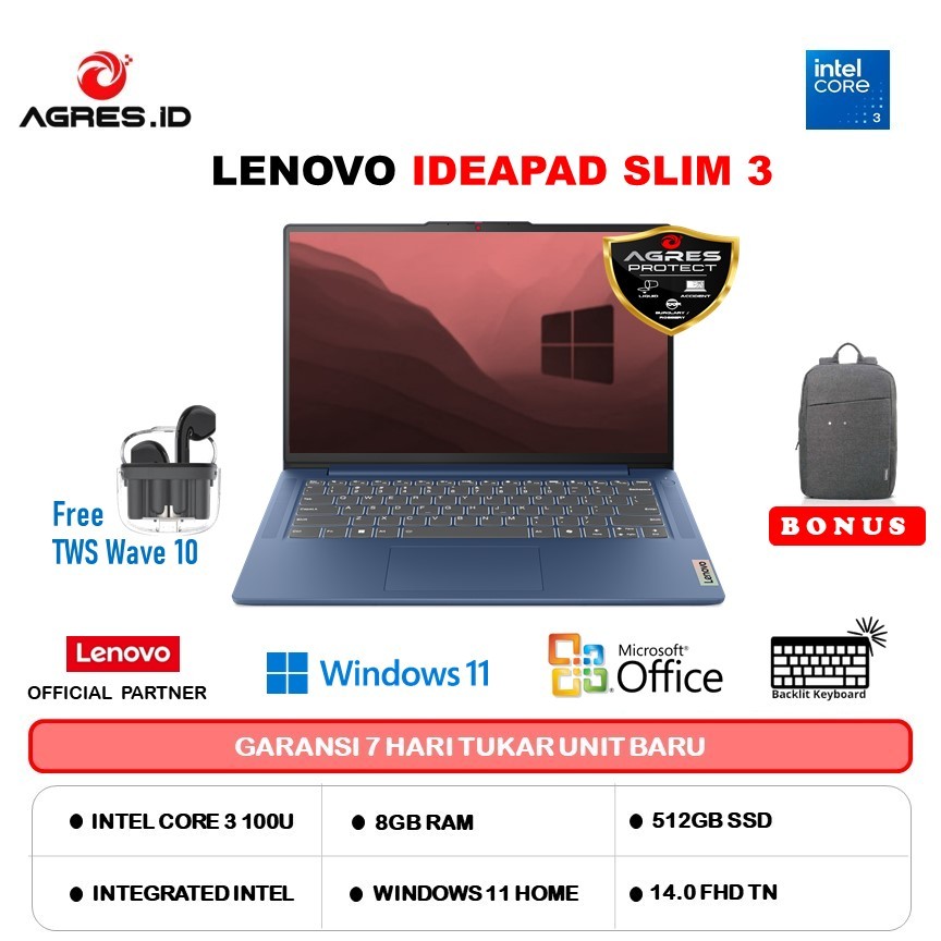 LENOVO IDEAPAD SLIM 3 14 CORE 3 100 8GB 512GB W11PRO+OHS 14.0FHD BLIT 2Y PREM GRY -2DID