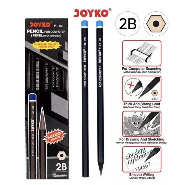 

(1PACK=12PCS) Pensil Joyko P-92 2B Kayu hitam good quality