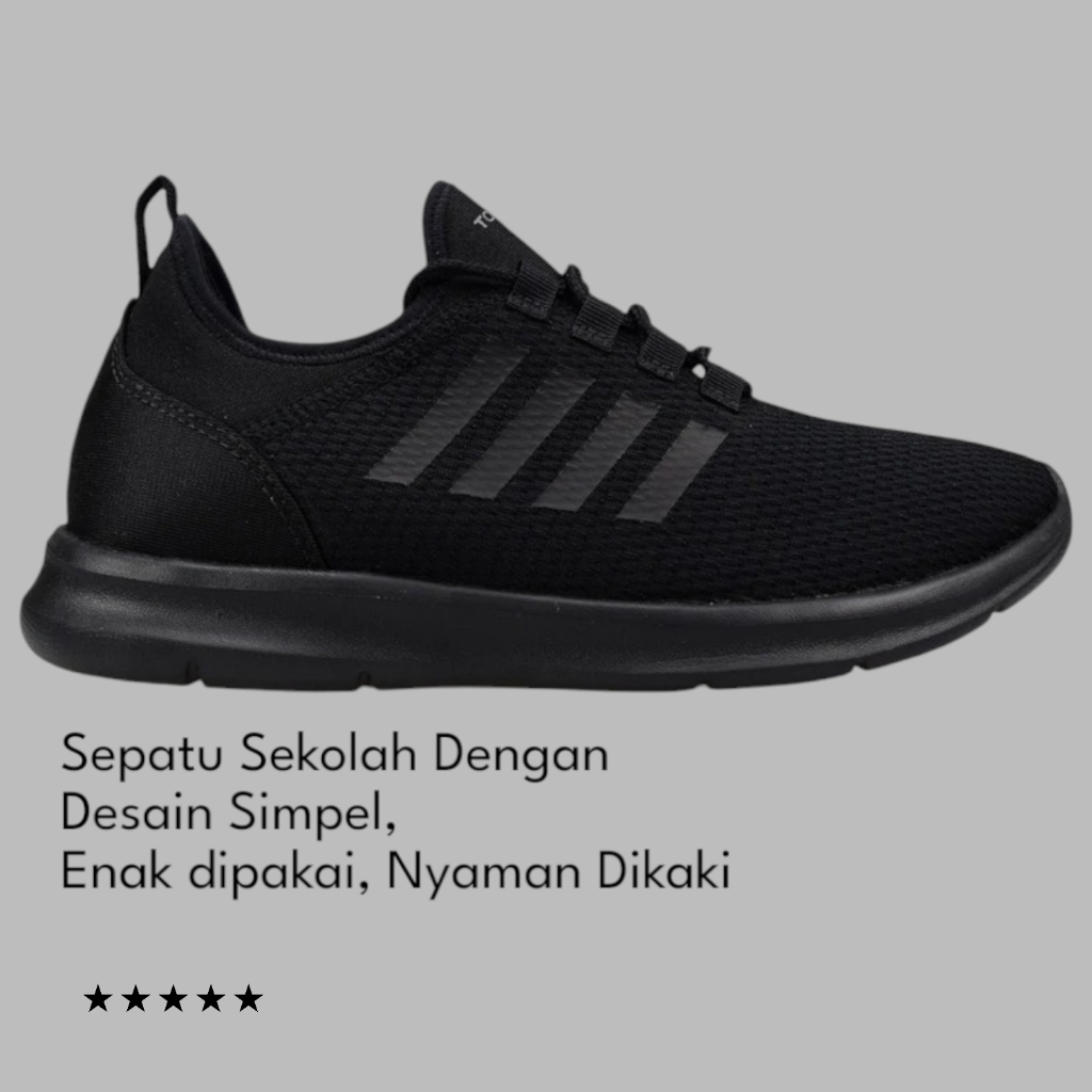 Tomkins Sepatu Full Black Sekolah Laki Laki & Perempuan Artemis size 33-41