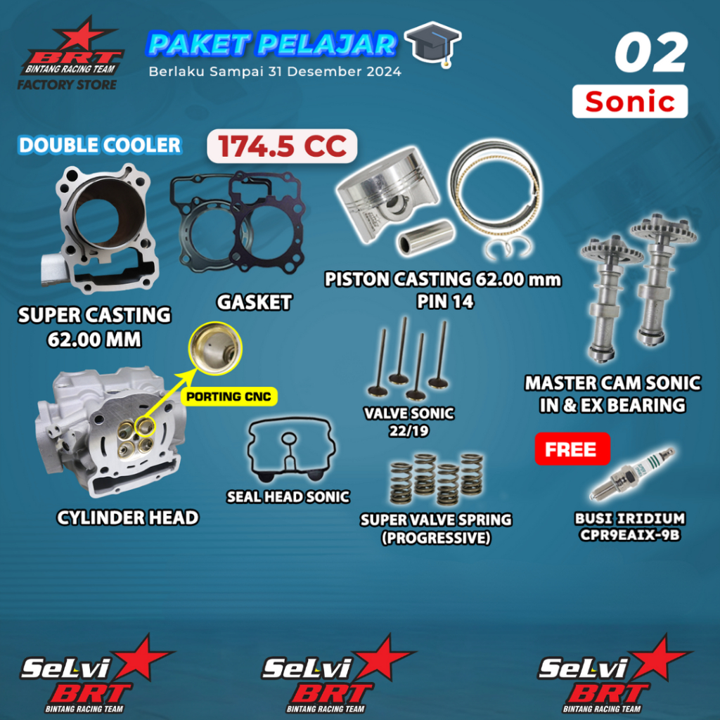 PAKET BOREUP BRT BLOK SET PISTON HEAD PORTING CNC SEAL HEAD PER KLEP MASTER CAM NOKEN AS SONIC NEW C
