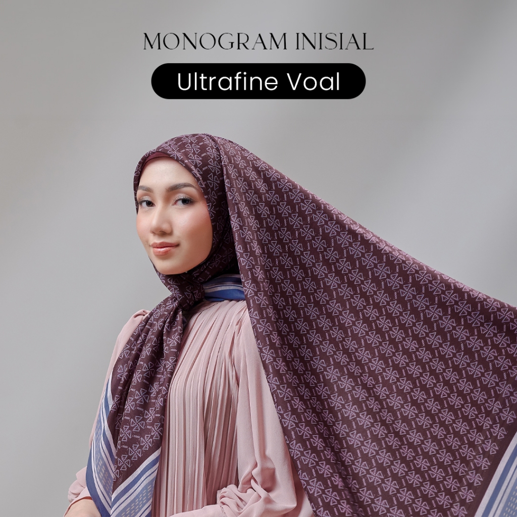 [INCLUDE PREMIUM HARD BOX] ZM Zaskia Mecca - Inisial Monogram Series Scarf Voal - Hijab Square Motif