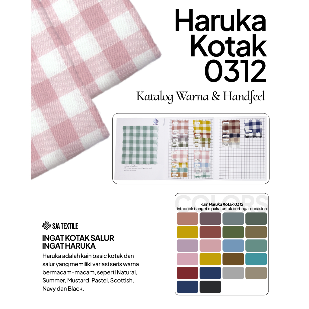 Katalog Kain Warna Haruka Kotak 0312 by SJA Textile / Catalog Kain Handfeel Kain Haruka Katun Cotton