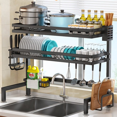 RAK PIRING WASTAFEL RAK PIRING WASTAFEL PORTABLE STAINLESS STEEL ANTI KARAT 85CM - 65CM 1SUSUN 2SUSU