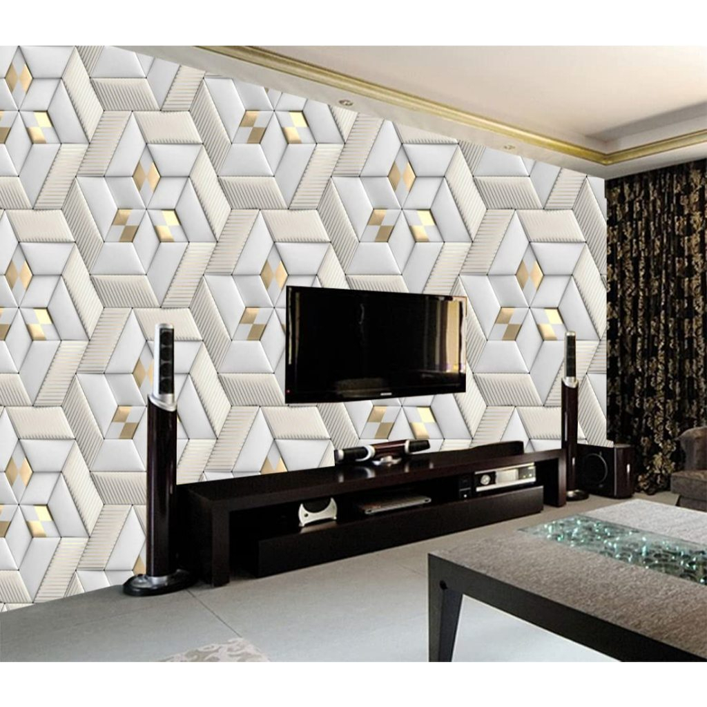 Wallpaper Sticker Dinding Motif Hexagonal 3D Putih Panjang 8 Meter x Lebar 45