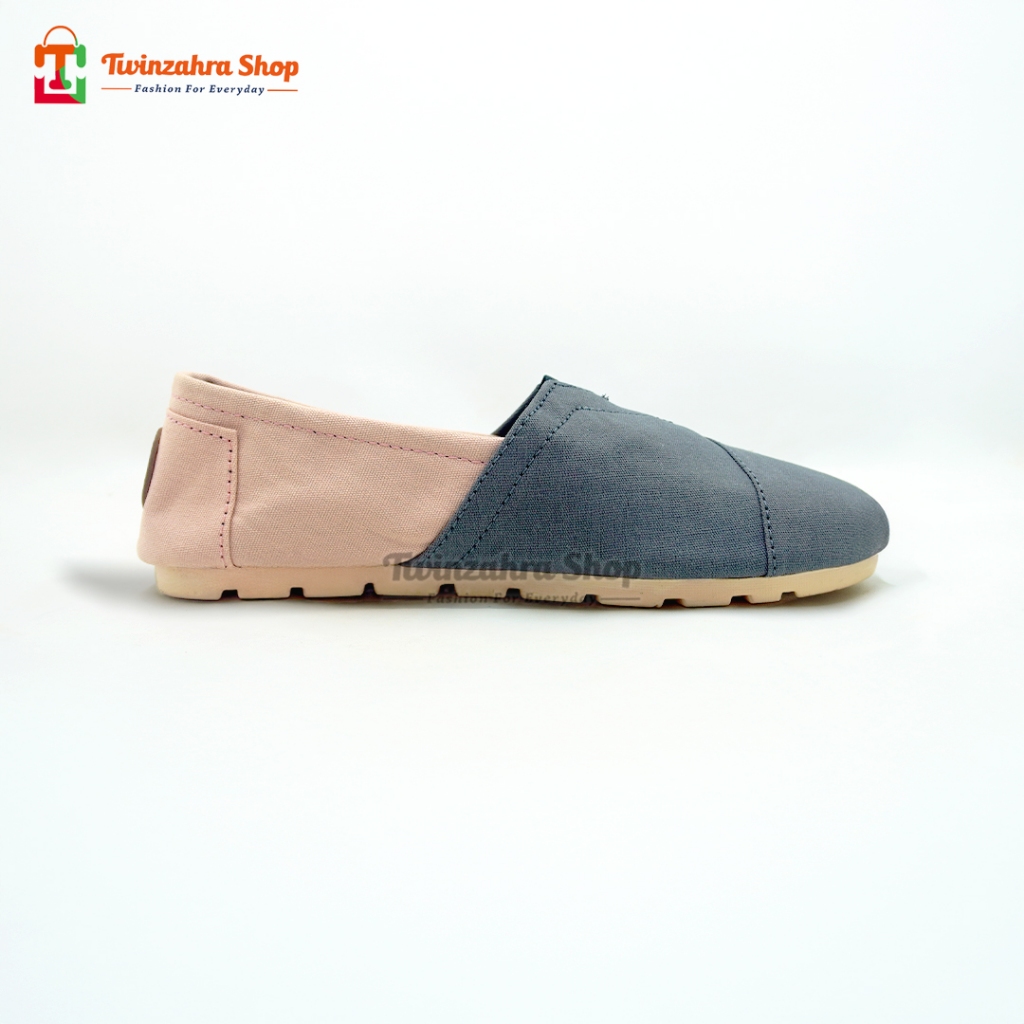 Sepatu Pria Wanita Slip On Canvas Casual Keren Santai Kekinian Wakai Abu Pink