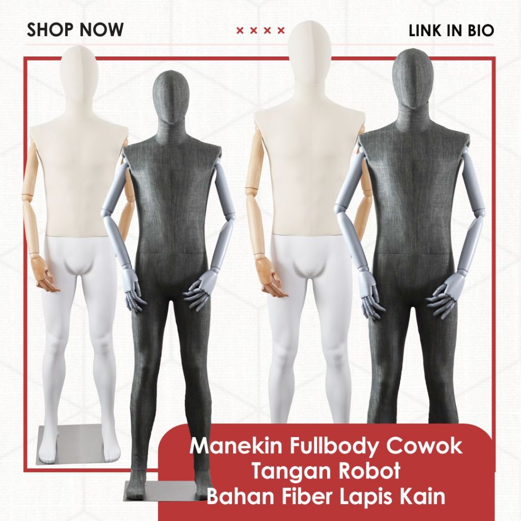 Manekin Full Body Pria Tangan Robot Kayu Badan Lapis Linen Patung Cowok Murah
