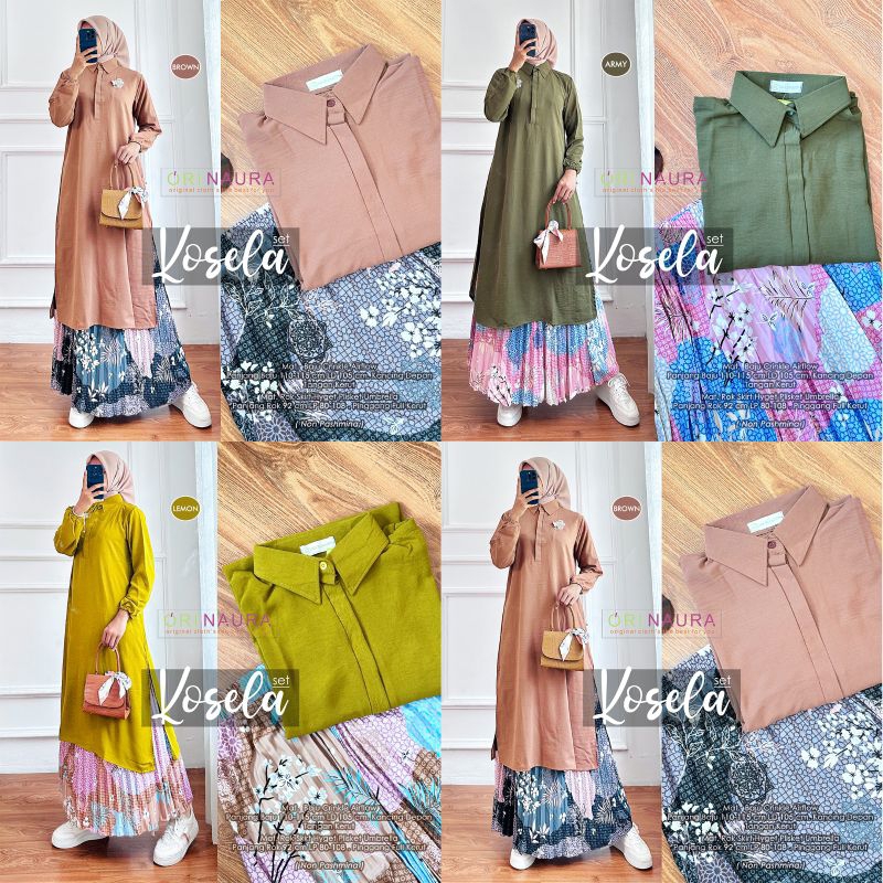 KOSELA SET BY ORI NAURA // TUNIK PLUS ROK PLISKET MOTIF