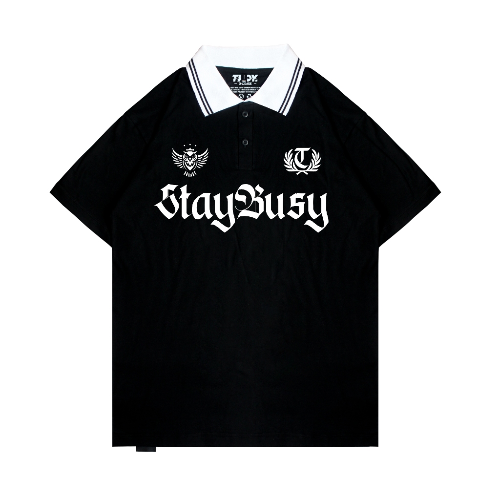 Troy Company Cotton Rugby Polo Shirt Black Laurel Wreath - Kaos Polo Hitam PR 3007
