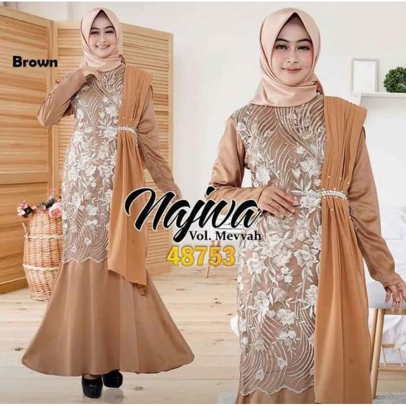 Najwa gamis tile brukat premium