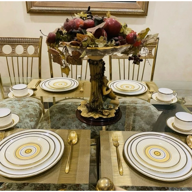 Dinner Set Royal Crown Derby England Oscillate Ochre Mewah Cantik