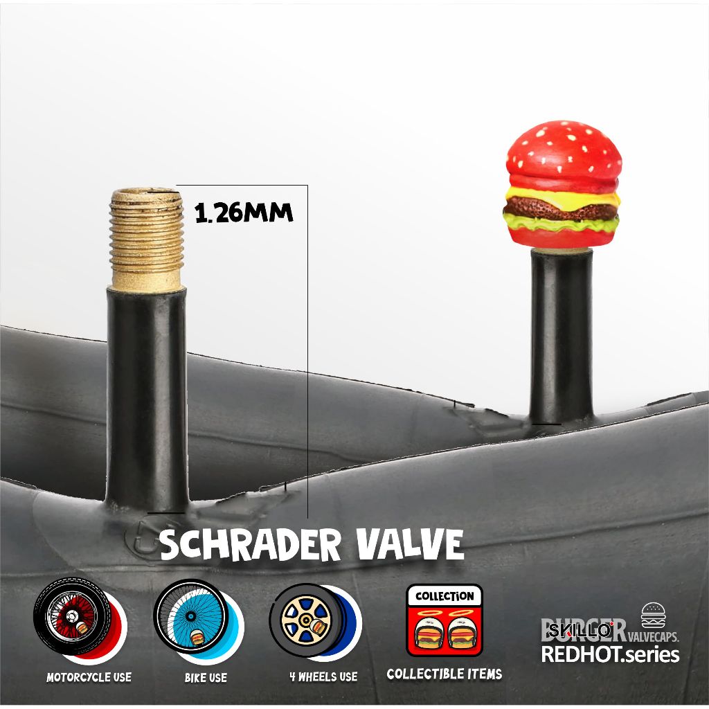 SKILLO - BURGER RED HOT  - Tutup Pentil Ban Motor Mobil Valve Caps