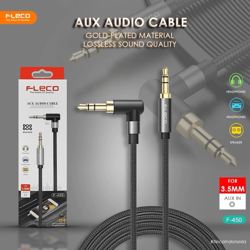Fleco FL450 Kabel Aux HP Jack L 3.5mm Kabel Audio Handphone ke Speaker Dan Mobil fleco aux audio cab