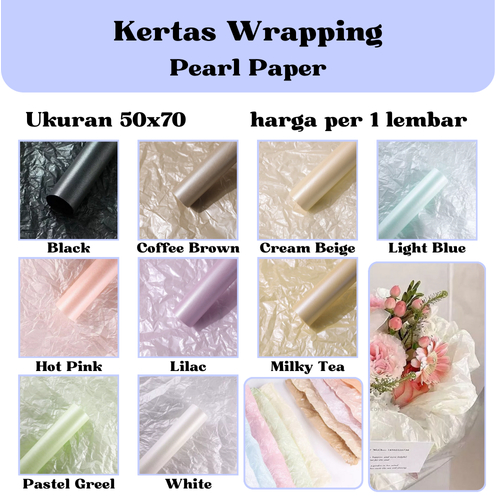 

Kertas Pearl Wrapping Paper 50x70cm (ECER) Korean Sydney Flower Wrapping Waterproof Cellophane Crinkle Kering