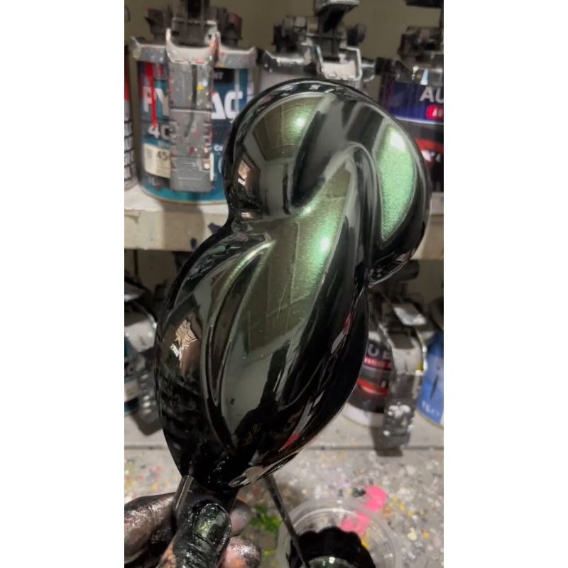 CAT MOTOR WARNA HITAM LEMBAYUNG HIJAU PU