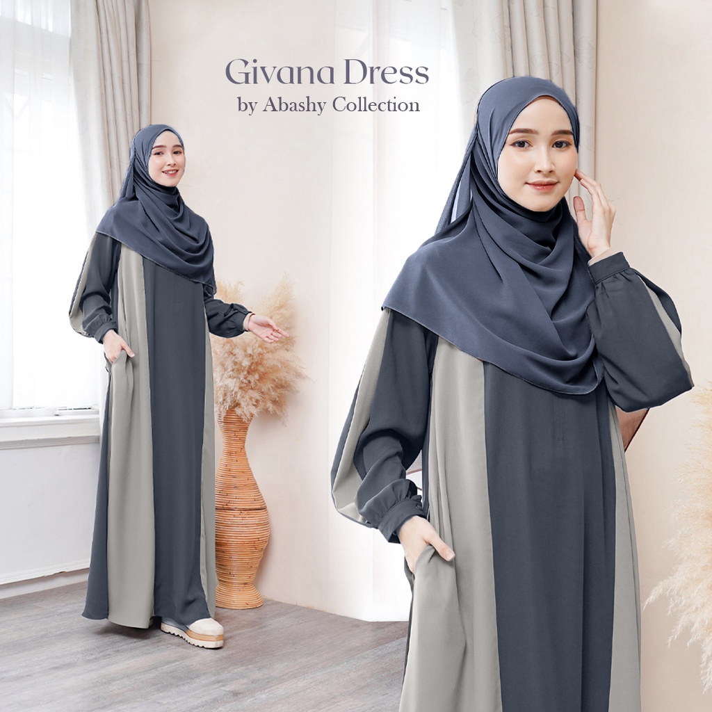 Abashy - Gamis Terbaru Dress Gamis Wanita Kombinasi 2 Warna Gamis Remaja Muslim Murah Kekinian