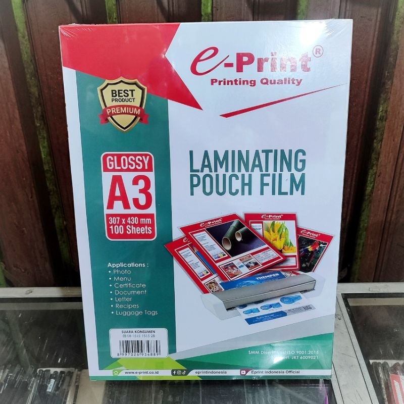 

1 Pak Plastik Laminating A3 Isi 100 Lembar EPRINT ( Packing Aman )
