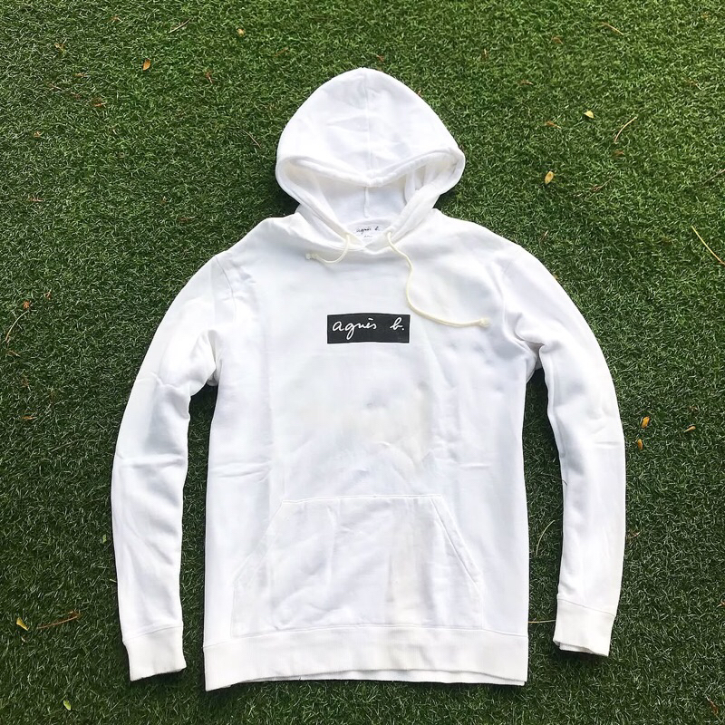 Vintage Agnes B Homme x adam et rope White Hoodie Jacket box logo spell out hoodie
