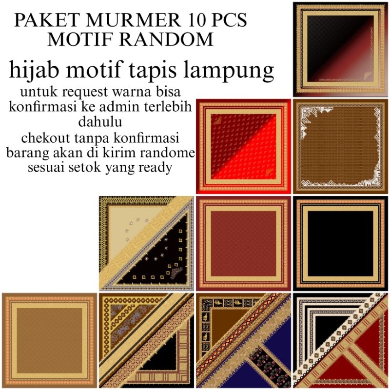 10pcs paket hijab tapis lampung/hijab segiempat tapis lampung/hijab printing