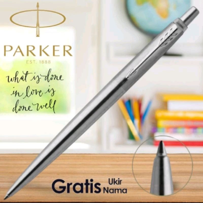 

Exlusive Pen Vintage Cetek-Cetek Stainless Ballpoint Parker Gratis Grafir Nama Dan Box Exlusive