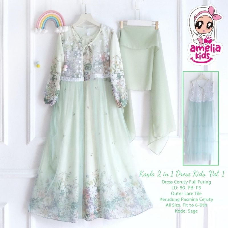 New Dress Set Hijab Anak Kayla 2 in 1 Dress Kids Vol.1 ORI AMELIA KIDS