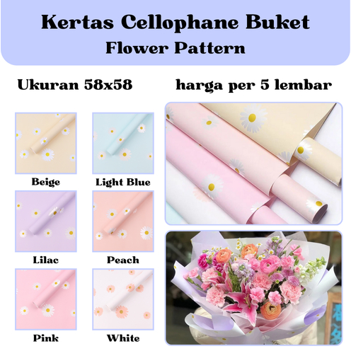 

[5 LEMBAR] Kertas Cellophane Bucket Bunga [Flower Pattern] Flower Wrapping Paper Celophane / Krtas Buket Chellophane untuk Bouquet Snack Uang Wisuda