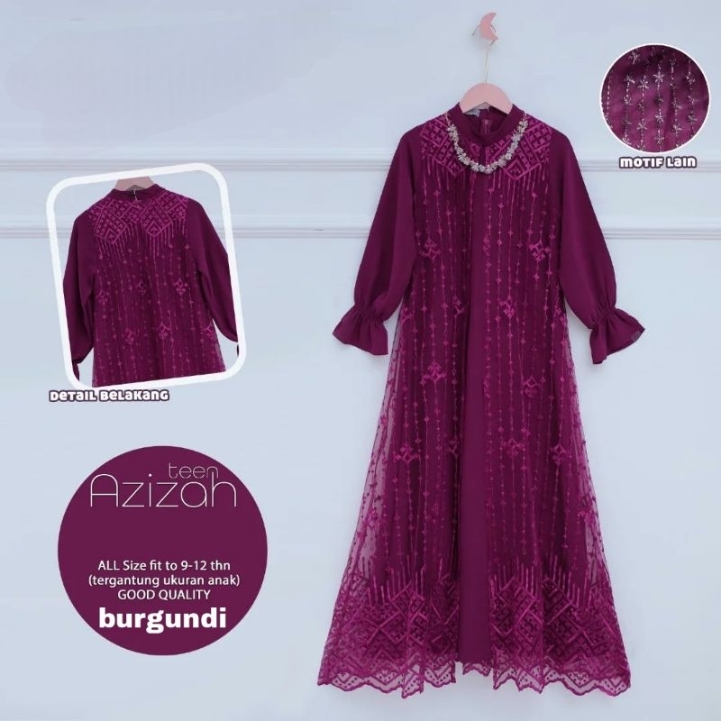 gamis lebaran 2025 model gamis terbaru Gamis Brokat Warna Burgundi Remaja Tanggung Usia 10-13 Tahun