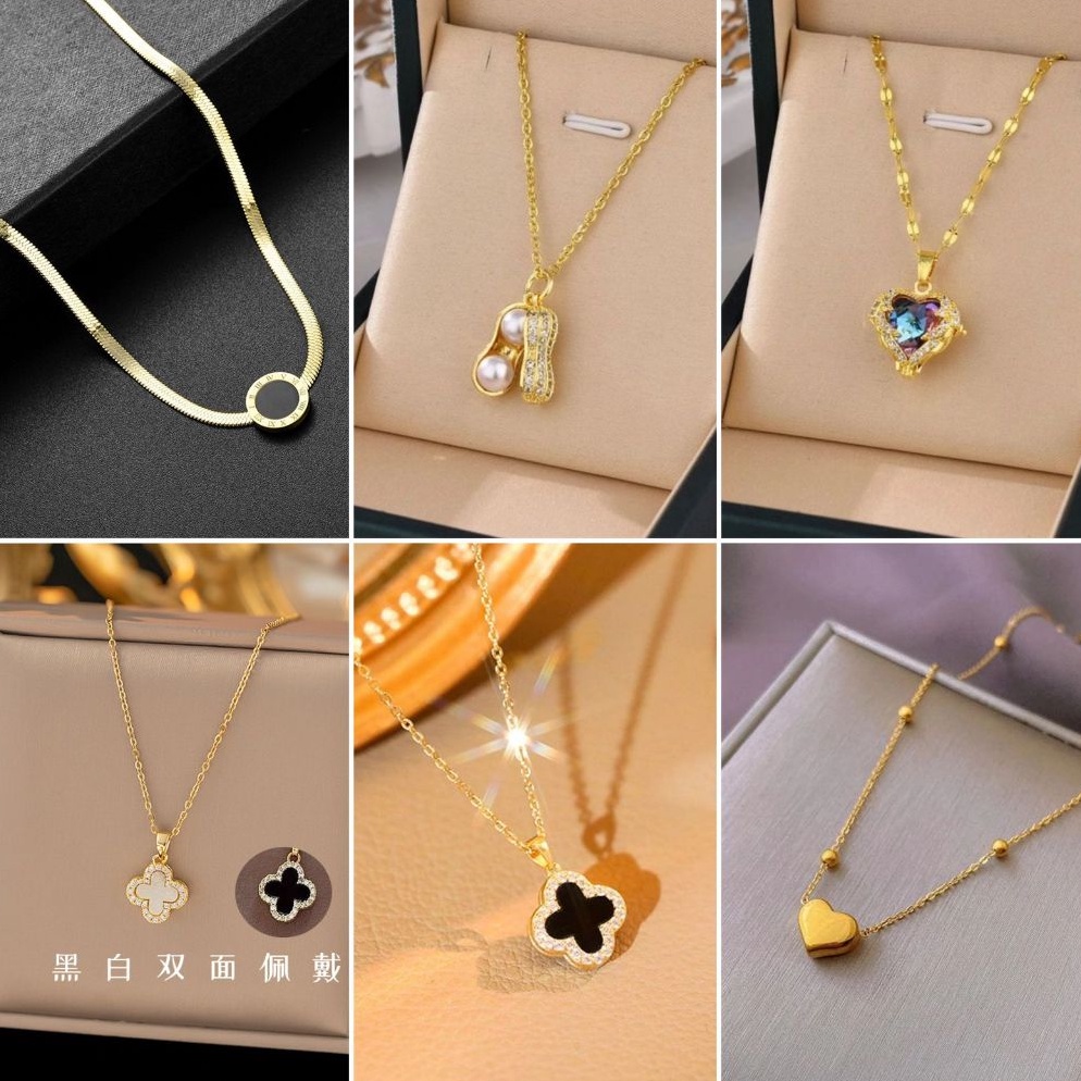 Terbaru Perhiasan Wanita Kalung Titanium Asli Anti Karat Liontin Bulat Hitam