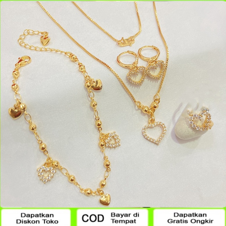 Ready Set Perhiasan Love emas muda asli 1tidak lunturfree surat