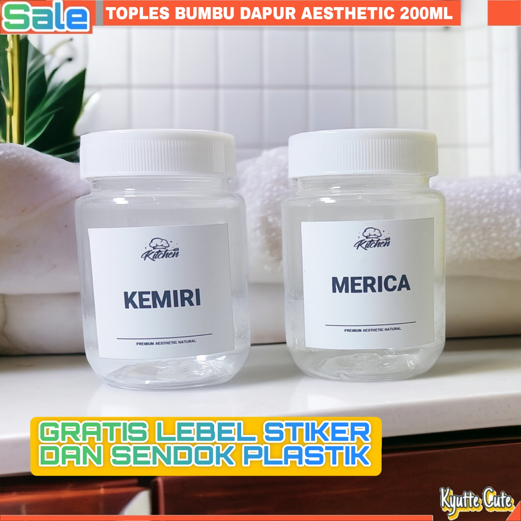 Toples Tempat Bumbu Dapur Aesthetic Toples Stiker Bumbu Dapur Waterproof Gratis Label Waterproof Dan