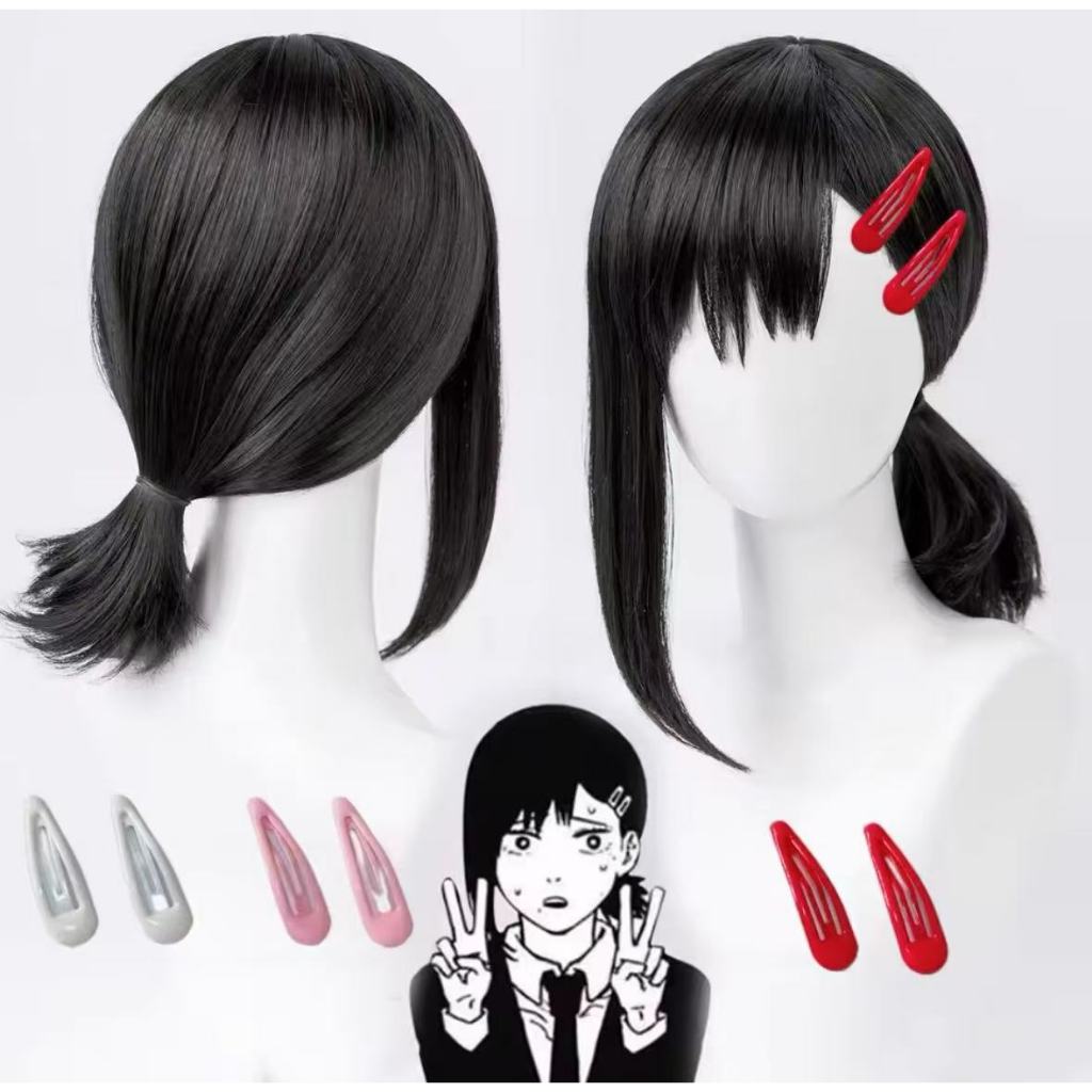 Higashiyama Kobeni Cosplay Wig Chainsaw Man Cosplay 38cm Black Pigtail Heat Resistant Synthetic Hair