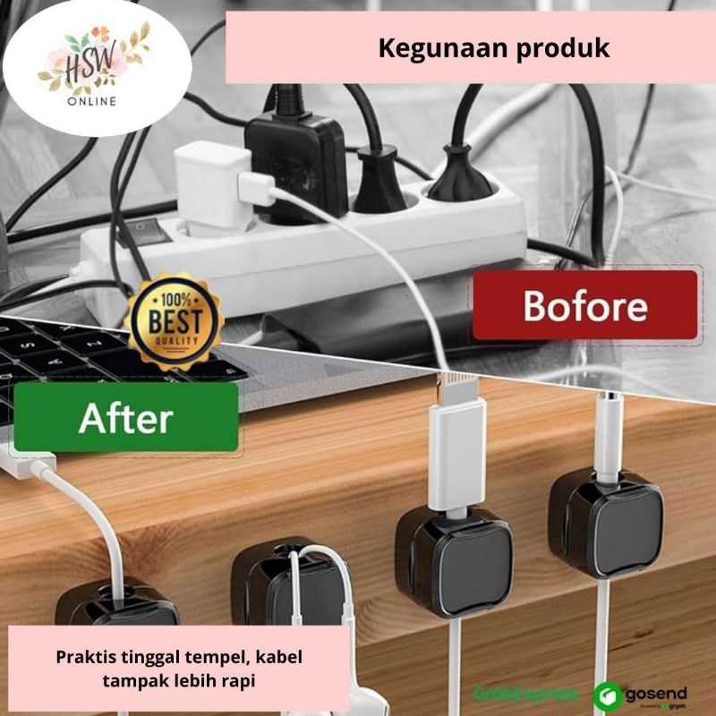 Klip Holder Kabel Magnet Tempel Cord Holder Organizer Kabel Magnetic Tape Cable Clip Perapih Kabel C