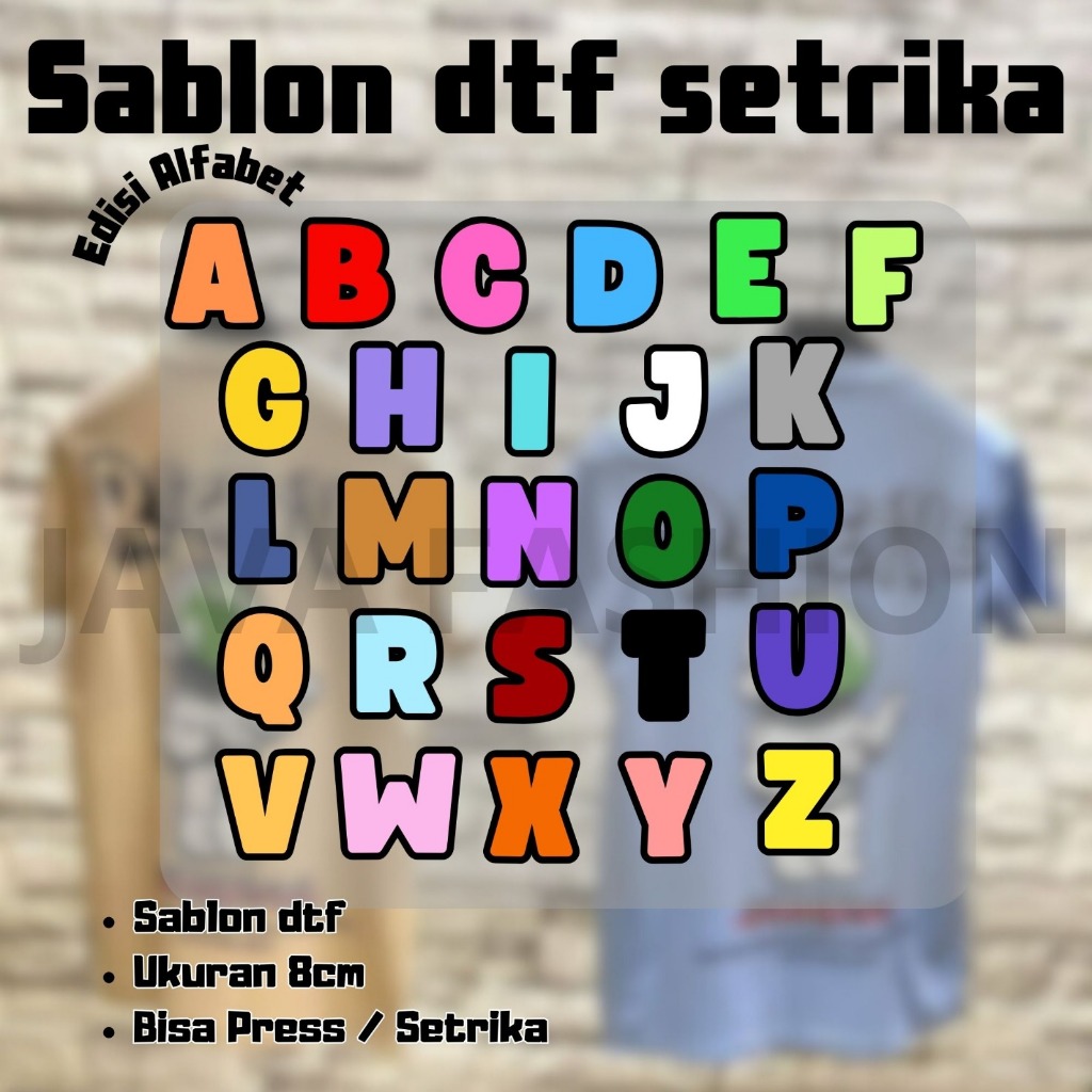 JF Sticker Sablon Setrika DTF Stiker Huruf ABC Alfabet dan Angka Warna Warni