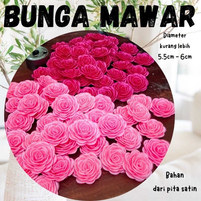 

Bunga Flower Mawar Rose Pita Satin Jumbo 8 cm