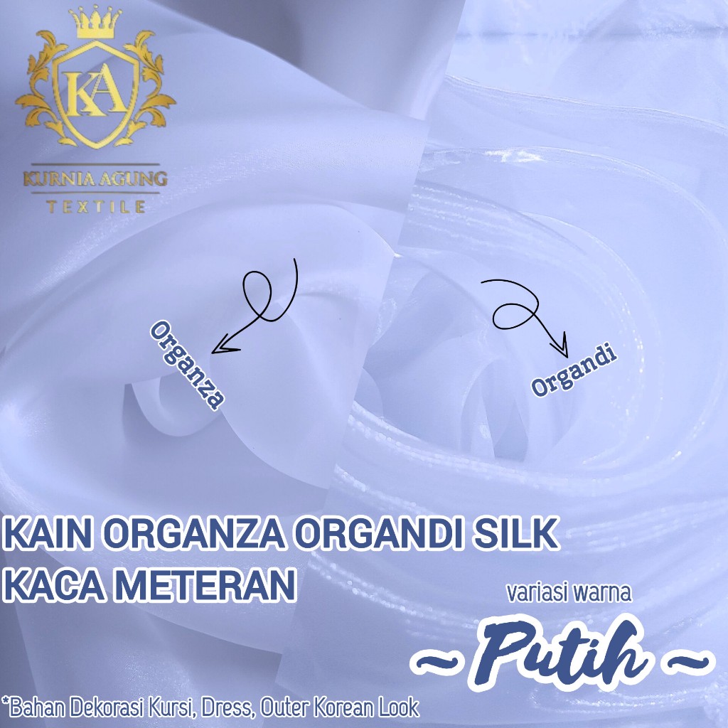 Kain Organza Organdi Satin Silk Polos warna PUTIH WHITE Import Premium Bahan Dekorasi Dress Hijab Me