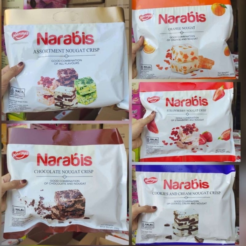 

NARABIS NOUGAT 200gram CHOCOLATE STRAWBERRY ORANGE ASESOR COOKIES & CREAM