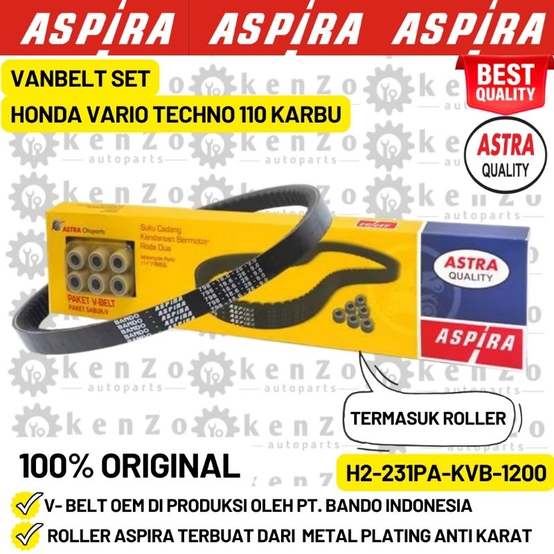 Bando Paket Van Belt Vanbelt Roller Honda Vario 110 Karbu Karburator Aspira Astra Quality V belt Kvb